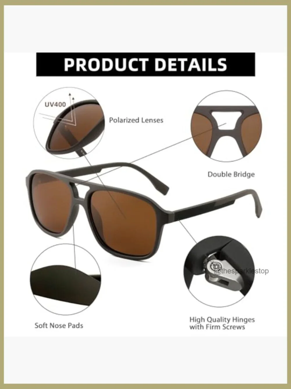 Polarized Aviator Sunglasses Vintage Square Driving Glasses Matte Coffee Frame